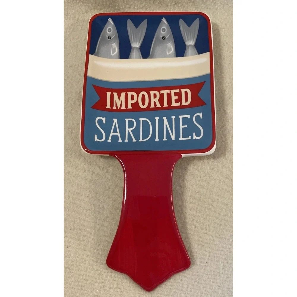 Ceramic Sardine Tin Spoon Rest Novelty Whimsical Trinket Tray Kitschy Fish